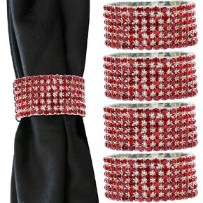 Elastic Napkin Ring, Sparkling Glass Rhinestones, for Cloth Napkins, Elegant Formal Dining Table Setting, Event, Wedding, Charcoal, 2", Set of 4