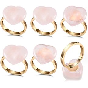 Yoption Set of 6 Heart- Shaped Rose Quartz Napkin Rings, Natural Crystal Stone Napkin Ring Holders for Wedding Valentine's Day Parties Table Decoration