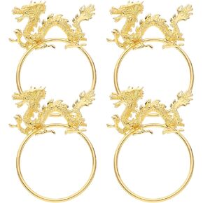 BESTOYARD Chinese Dragon Napkin Rings, 2024 Year of The Dragon Napkin Holder Serviette Buckle 4pcs Chinese Zodiac Animal Napkin Buckles Lunar New Year Spring Festival Party Dinner Decor Gold