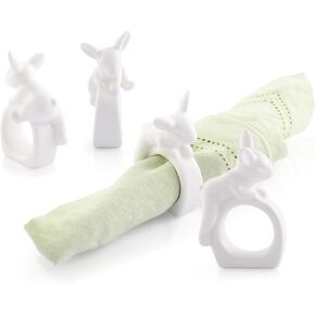 Arthur Court Napkin Rings, White Stoneware, Climbing Bunny Design, Set of 4 - Durable and Charming, Ideal for Easter and Spring Table Settings, Adds Elegance and Playfulness