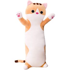 Long Cat Plush Pillow - Cute Kitten Stuffed Animal Body Hugging Toy for Kids, 19.68 Inch (Brown)