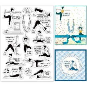 PH PandaHall Yoga Clear Stamps Lotus Transparent Stamps Flower Silicone Stamp Rubber Stamp for Holiday Cards Making Journaling Photo Album Journal Scrapbooking, 6.2x4.3inch