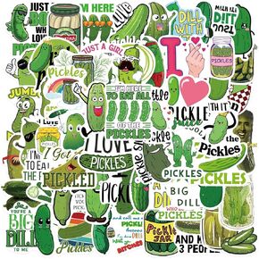 Funny Pickle Stickers Aesthetics Cartoon Stickers Pack 50PCS, Asverbet Vinyl Waterproof Decals Cute Stickers for Water Bottles Laptop Phone Luggage Guiter Adults Stickers
