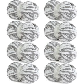 HOMBYS Bulky Fulffy Chunky Chenille Yarn for Hand Knitting,Soft Lightweight Large Thick Jumbo Yarn for Chunky Blanket,8 Pack,White & Khaki(253.6 yds,64 oz)