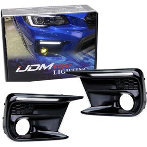 iJDMTOY White/Amber Dynamic Sequential Flash Switchback LED Daytime Running Lights w/Fog Lamp Opening Bezels Compatible with 2018-2021 Subaru WRX/WRX STI