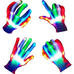 Cool Toys LED Gloves,Light up Gloves for Kids Boys and Girls with 6 Flash Mode, Stocking Stuffers for Halloween Christmas Birthday Parties,Fun Toys Gift for 5 6 7 8 9 10 Year Old Girls Boys(2 Pair)