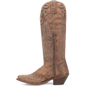 Laredo Brown Paige 15 inch Women's Leather Snip Toe Western Boots with Side Zipper 52226