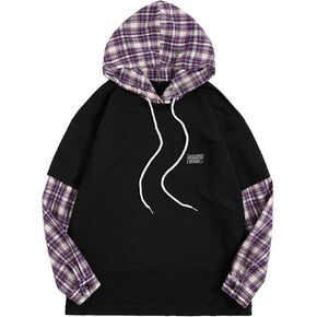 SweatyRocks Women's Casual Plaid Long Sleeve Hooded Sweatshirt Drop Shoulder Drawstring Hoodie with Pocket in Kuwait