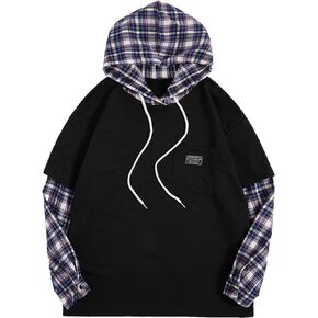 SweatyRocks Women's Casual Plaid Long Sleeve Hooded Sweatshirt Drop Shoulder Drawstring Hoodie with Pocket
