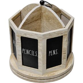 Rae Dunn Desk Spinner - Wooden Pen,Pencil Holder Desktop Organizer - Small Rustic Wood Desk Top Caddy for Office Accessories and Supplies - Organization for Home,School,Classroom,Work - Dark Brown