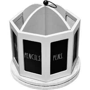 Rae Dunn Desk Spinner - Wooden Pen,Pencil Holder Desktop Organizer - Small Rustic Wood Desk Top Caddy for Office Accessories and Supplies - Organization for Home,School,Classroom,Work - Dark Brown