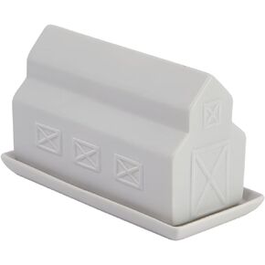 Creative Co-Op Matte Stoneware Barn Butter Dish Food Storage, 1 Pack, White