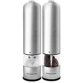 مطحنة ملح البحر والفلفل 2 في 1 من OVENTE مع شفرة سيراميك، تشغيل تلقائي بيد واحدة ومطحنة ملح وفلفل تعمل بالبطارية، سهلة الطحن وخشونة قابلة للتعديل، فضي SPD121S in Kuwait