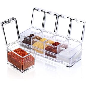 Clear Glass Condiment Canisters Pots, 8 oz Condiment Jar Spice Container with 304 Stainless Steel Lids and Spoons, Glass Seasoning Box Set of 3 Spice Jars Salt Container Sugar Bowl for Kitchen(White)