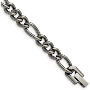 The Black Bow Men's 7mm Dark Gray Titanium Classic Figaro Chain Bracelet, 8.5 Inch
