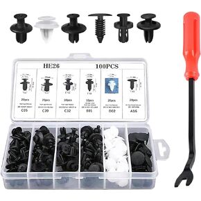 Pack-100 Car Bumper Fasteners Rivet Clips Replacement Kit, 6.3MM 8MM 9MM 10MM Durable Metal Push-in Vehicle Screw Retainer, Universal Automotive Bumper Accessories for Truck SUV Car (Black)