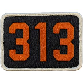 Detroit 313 Area Code Patch 3.5" x 2.5" Embroidered Heat Seal Backing (Blue/Orange)