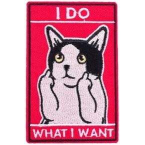 I Do What I Want Naughty Cat Kitten Middle Finger Flip The Bird Cute Kawaii Funny Humor Joke Cats Lover 3.6" Iron On Embroidered Thermoadhesive Patch for Clothing