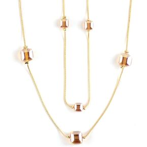 Double Layers Link Chain Necklace Long Necklace for Women-Champagne
