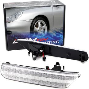 iJDMTOY Euro Semi-Clear Lens Amber Full LED Sequential Blink Front Side Marker Light Kit Compatible With Porsche 911 Carrera 996 986, Powered by 60-SMD LED, Replace OEM Amber or Clear Sidemarker