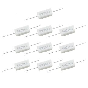 10PCS Wirewound Ceramic Resistors 5W 20KJ White Cement Resistors Suitable for Power Adapter and Audio Device and Instrument