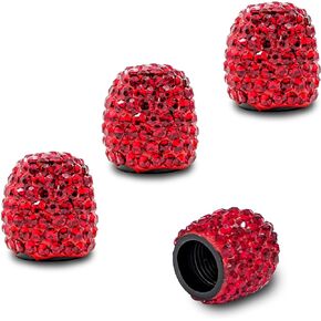 EcoNour Bling Tire Valve Stem Caps (4 Pack) | Sparkling Red Crystals | Attractive Rhinestone Tire Valve Caps | Stem Air Caps Cover | Universal Tire Caps Bling for Cars, Trucks, Motorbikes, & Bicycles