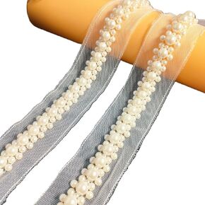 2cm Woven Pearl Bead lace, Handmade DIY Clothing Collar Sleeve Pearl Piping Decorative Strip, Wedding Dress Accessories, Sewing Clothing Decorative Accessories(1yards)