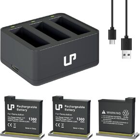 LP Battery Charger Kit Compatible with DJI OSMO,3-Pack 1300mAh Replacement Battery and Intelligent 3-Channel USB Charger Kit for DJI OSMO Action Camera（NOT for Action 2/3/4）