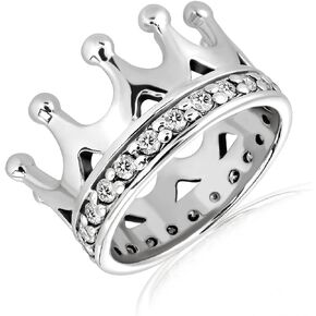 WithLoveSilver 925 Sterling Silver King Crown Design Simulated Cubic Zirconia Line Ring