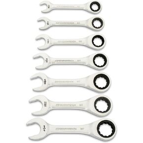 GEARWRENCH 7 Piece 90-Tooth 12 Point Stubby Combination Ratcheting Wrench, SAE | 86858