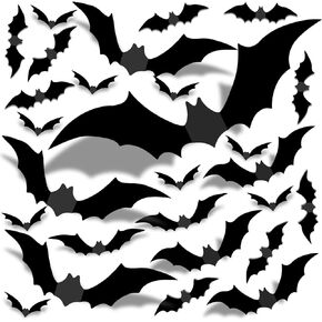 Halloween 3D Bats Decorations, 72PCS 5 Sizes Bats Wall Decor, Realistic PVC Scary Black Bat Stickers for Halloween Decor Halloween Party Supplies Home Indoor Window Door DIY Decoration