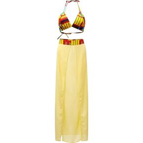 SHENBOLEN Women African Print Halter Summer Beach Party Split Cover Up Dress