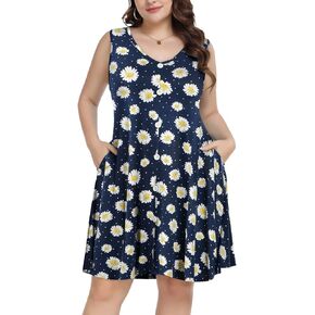 ZENNILO Women's Casual Dresses Tshirt Dresses Plus Size Summer Dresses V Neck Beach Cover Up Sundress with Pockets