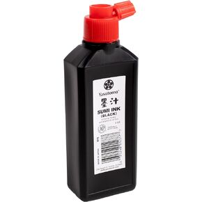 حبر سائل Yasutomo Bokuju - حبر سومي 6oz للخط والأعمال الفنية - حبر رسم أسود للاستخدام مع فرش الحبر اليابانية وأقلام الغمس