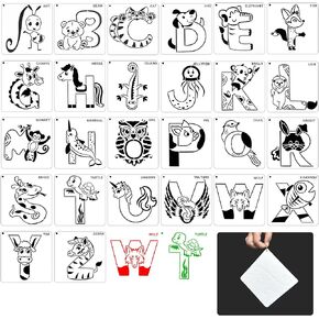 Letter Animal Stencils Painting Stencils 26 Pieces Alphabet Art Craft Stencils Reusable Animal Alphabet Stencils for Painting Drawing Learning Material Gift DIY Project,6 x 6 Inch