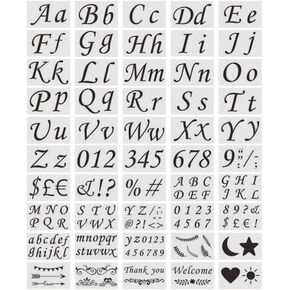 Calligraphy Stencils, 7.75'' x 4.84'' Large Letter Stencils, 50Pcs Reusable Cursive Letter Number Symbol Stencils Kit for Creating Hanging Board, Canvas, Wall, Door and Other DIY Projects