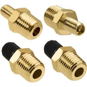 4 PCS Brass Air Inflator Adapter, 1/4" NPT (M) to Standard Schrader Valve (M) with Standard Valve Core, Tire Inflator Connector for Air Chuck, Auto Portable Air Compressor/Pump/Hose Fittings