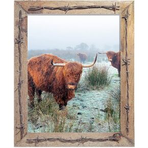 8x10 Rustic Barbed Wire Wood Frame, Handmade, Rustic Distressed Wood with Barbed Wire, Farmhouse Decor - Pack of 1