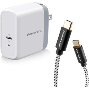 PowerLot USB C Wall Charger, GaN 65W USB C Charger Block with 6ft Type C Cable, PD Fast Charger for iPhone 15/14/13, iPad Pro, Pixel 7/6, 60W Power Adapter Laptop MacBook Pro/Air Charger