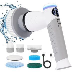 Electric Spin Scrubber - Rechargeable Bathroom Scrubber Cordless Shower Scrubber for Cleaning Floor/Sink/Window Power Scrubber with 7 Replaceable Cleaning Brush Heads, 3 Adjustable Speeds