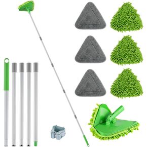 Wall Cleaner Triangle Mop with 82'' Long Handle - Wall Scrubber, Cleaning Washer Tool with 6 Microfiber Chenille Duster Pads for Clean Walls, Ceiling, Windows, Floors, Baseboards