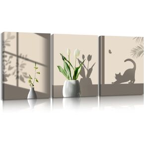 Pinetree Art بعد الظهر سيدة قماش جدار الفن للمنزل مكتب غرفة المعيشة جدار ديكور الحد الأدنى الحديثة محايدة أشعة الشمس والنباتات الخضراء ملصق طباعة للحمام المطبخ in Kuwait