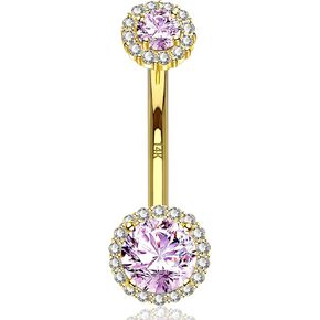 Jewseen 14K Gold Belly Button Ring Sparkling CZ Navel Rings Belly Piercing Jewelry Gold Belly Ring Navel Ring Navel Piercing Curved Barbell Body Piercing Jewelry
