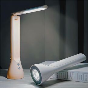 2-in-1 LED Desk Lamp Base with Flashlight for Home Office, Rechargeable, 3 Lighting Modes, Foldable & Portable Light, Cordless Table Bedside Lamps, Pink