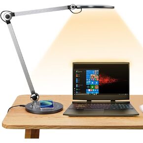 Desk Lamp,Led Architect Desk Lamp,Desk Lamps for Home Office,Table lamp with Wireless Charger & Adjustable Swing Arm,Touch Control, 3 Lighting Mode,5 Brightness,Eye-Caring Office Lamp