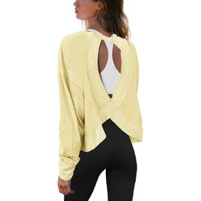 Panadila Womens Open Back Workout Top Long Sleeve Athletic Shirts Casual Crop Running Tee Y2k Yoga