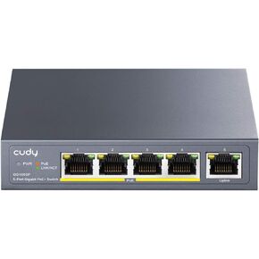 Cudy GS1005P 5 Port Gigabit Ethernet Unmanaged PoE+ Switch, with 4 x PoE+ @ 60W, Desktop/Wall, Sturdy Metal Fanless Housing, 802.3af, 802.3at, Shielded Ports, Traffic Optimization, Plug and Play