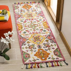 SAFAVIEH Blossom Collection 2'3" x 8' Ivory/Multi BLM456A Handmade Tassel Premium Wool Runner Rug