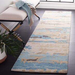 SAFAVIEH Soho Collection Runner Rug - 2'3" x 8', Beige & Blue, Handmade Modern Abstract Wool, Ideal for High Traffic Areas in Living Room, Bedroom (SOH677B)