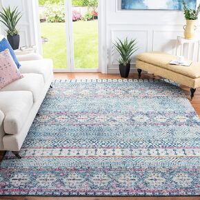 SAFAVIEH Madison Collection Runner Rug - 2'3" x 8', Navy & Ivory, Boho Chic Design, Non-Shedding & Easy Care, Ideal for High Traffic Areas in Living Room, Bedroom (MAD797N)
